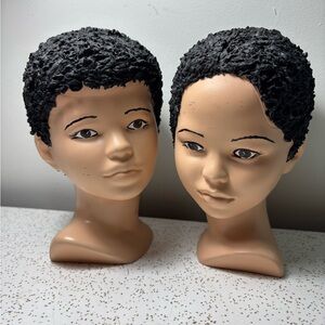 Vintage ceramic boy & girl heads African American (Holland mold?)